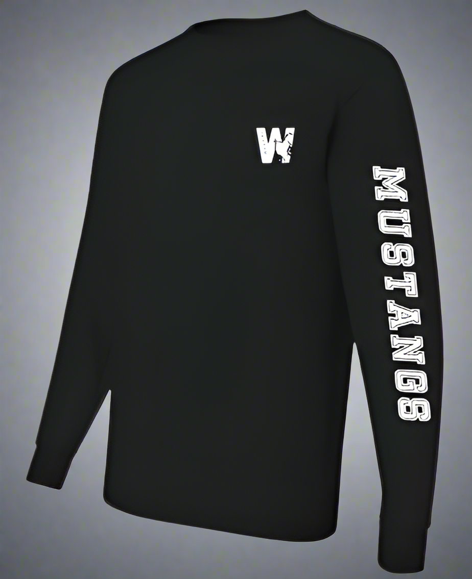 Mustangs Black Long Sleeve T-shirt with White Graphics