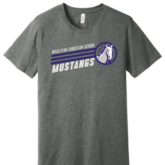 Vintage design Wesleyan Christian School Mustangs BELLA+CANVAS® Unisex Deep Heather Grey CVC Short Sleeve Tee